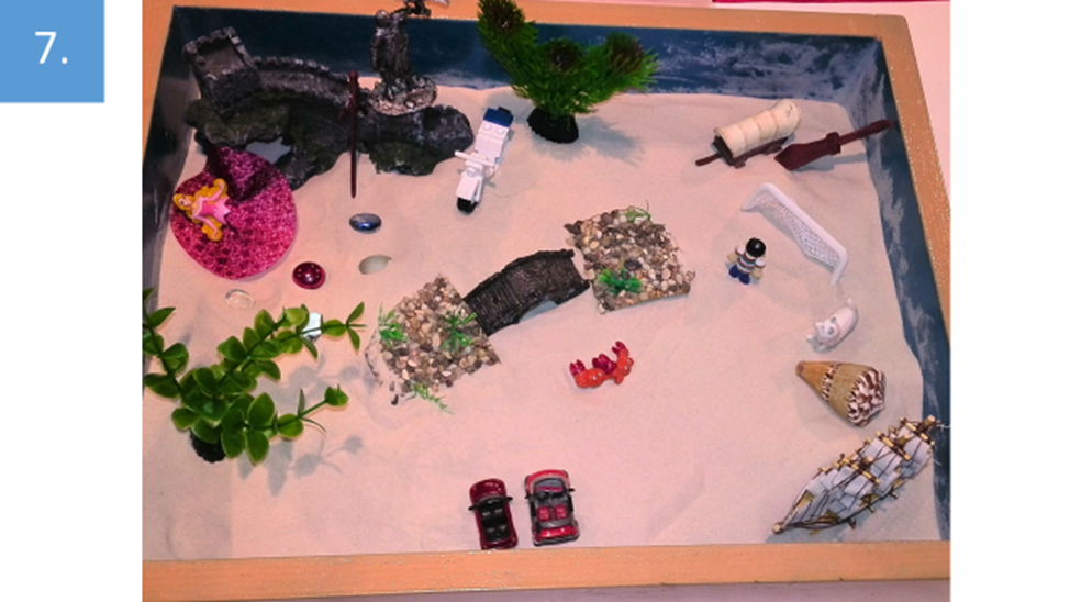 Рисунок 7.  Здесь мы видим картину, с помощью которой автор пытается рассказать о важнейших этапах своего жизненного пути. Мост в середине использован им как метафора того, что сейчас ему очень важно соединить разные системы своих ценностей для ощущения себя успешным человеком. 