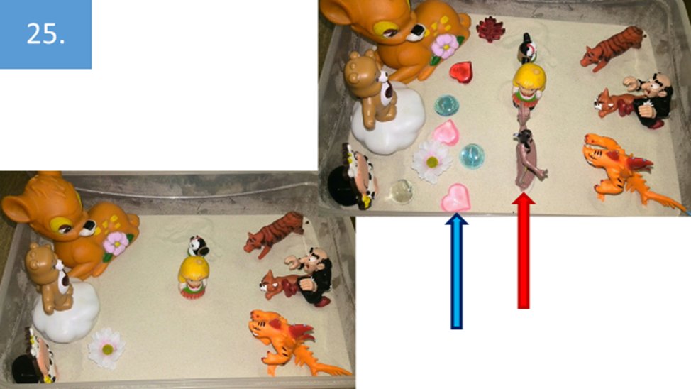 Рисунок 25.  На этом рисунке хорошо видно, что даже в очень ограниченном пространстве авторы производят наполненные глубоким смыслом преобразования, помогающие им в метафорической форме обсудить и принять жизненно важные решения. Здесь, например, автор искал решение проблемы неконтролируемого проявления своих страхов. 