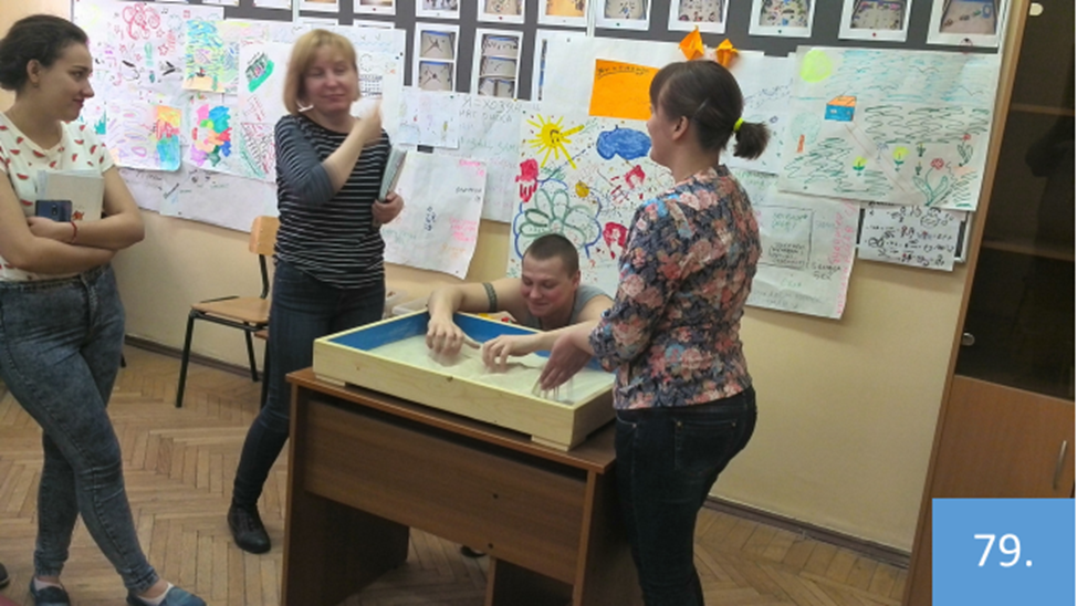 Рисунок 79. О продуктивности песочного моделирования мы можем судить на основе многочисленных тестов. Но об этом говорят и события, которые можно наблюдать прямо после использования описываемого метода. Эта фотография сделана после одного из занятий со специалистами по коррекционной работе с детьми с задержкой развития. Вот так себя чувствуют люди, которые несколько минут назад закончили работу со своими песочными композициями. 