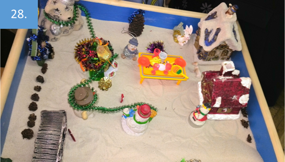 Рисунок 28.  В ряде случаев авторы композиций выражают глубокую внутреннюю работу только в том, что прикасаются к фигурам своих композиций, подолгу размышляют над своим картинами, но ничего в конце концов не меняют. Такой пример Вы видите на этом слайде. Но признаки большой внутренней работы явно видны в том, что и как рассказывает о своей композиции ее автор.